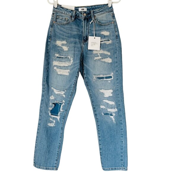 NWT I&M Jeans Women's Distressed Tom Girl High Rise Stretch Blue Jeans Size 3 - Picture 1 of 14